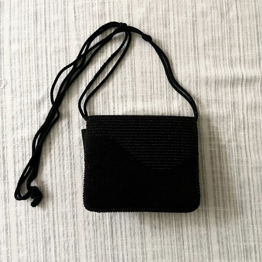 Vintage Diane Von Furstenberg Black Beaded Front Evening Bag